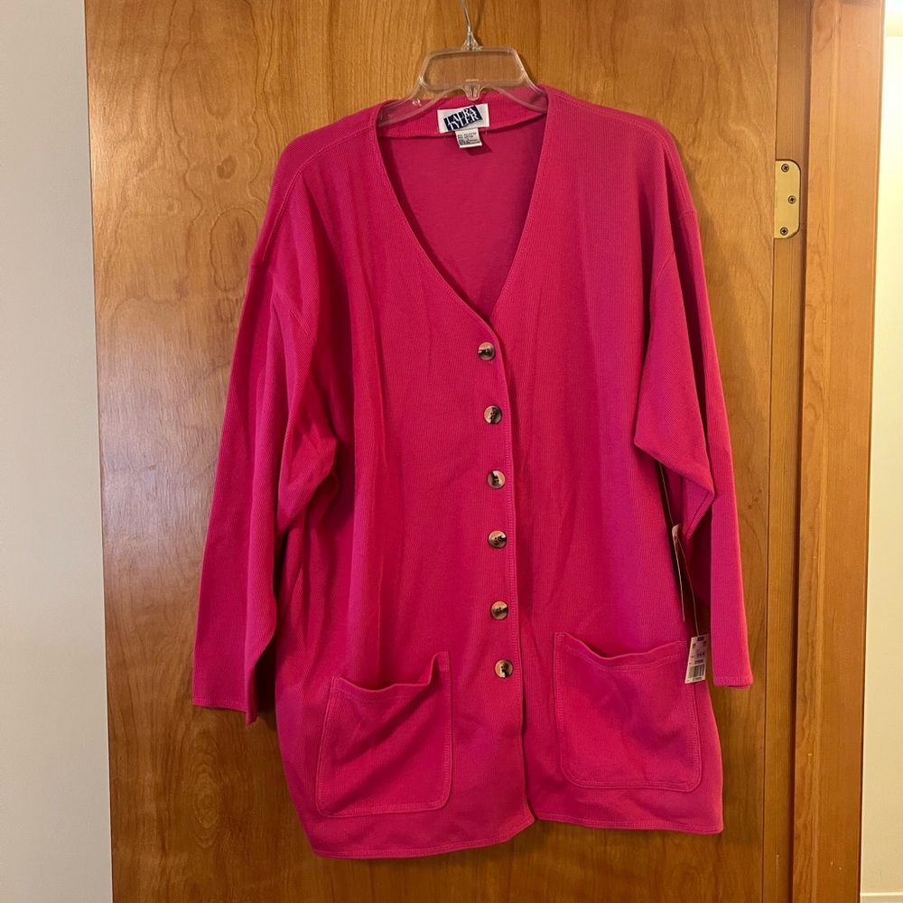 Laura Tyler Cardigan Top Button Front Sweater Pink Vintage NWT Caldor Size Large